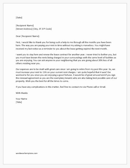 Rental Increase Letter Template Inspirational Lease Renewal Letter with Rent Increase
