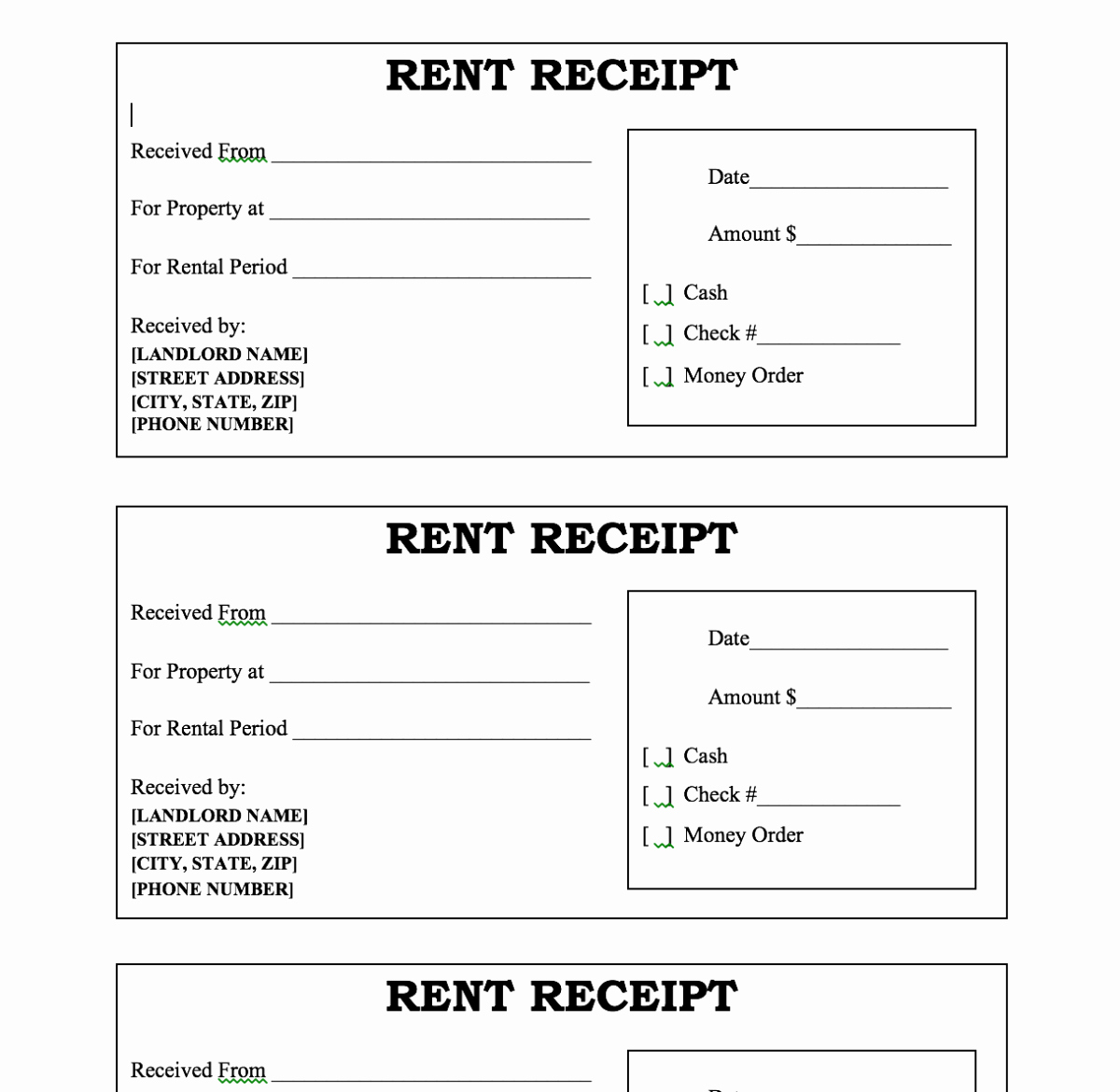 Rental Receipt Template Word Awesome Customizable Rent Receipt – Microsoft Word