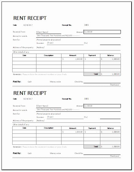 Rental Receipt Template Word Awesome formal Rent Receipt Template