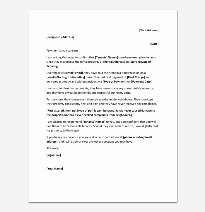 Rental Reference Letter Template Inspirational Rental Reference Letter Template 12 Samples &amp; Examples