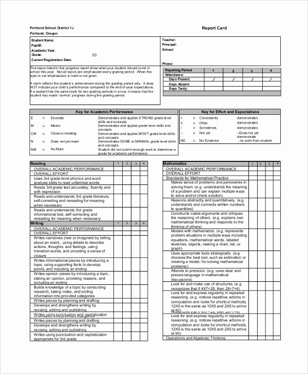 Report Card Template Pdf Awesome Sample Report Card 7 Documents In Pdf Word