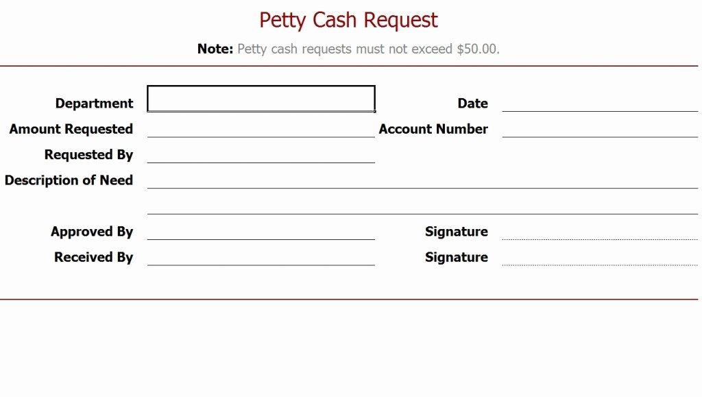 Request for Funds Template Inspirational Petty Cash Request form