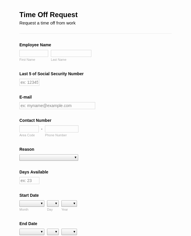 Request Off forms Templates Elegant Time F Request form Template