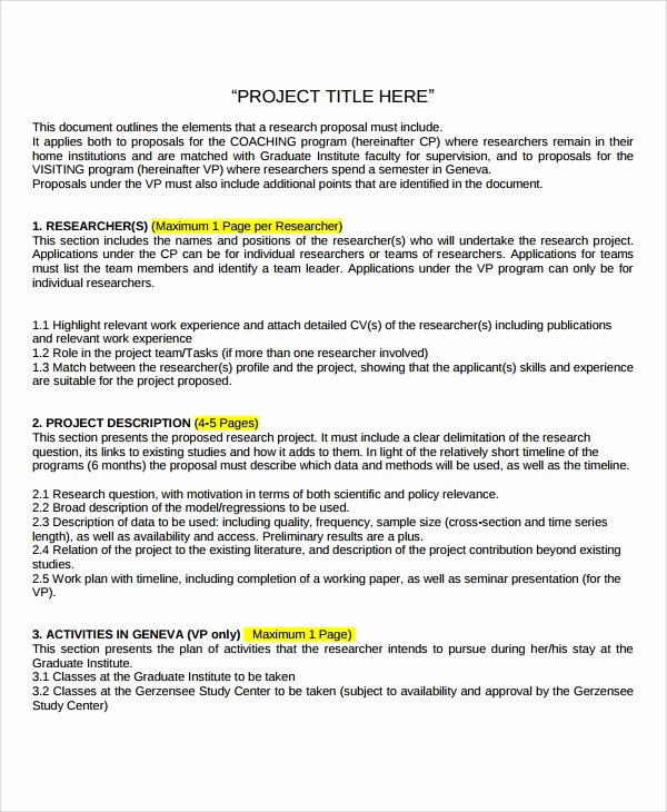 Research Project Proposal Template Unique Sample Research Project Template 7 Free Documents