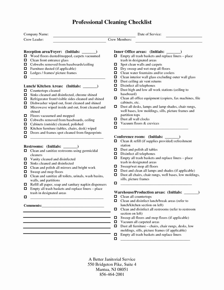 Residential Cleaning Checklist Template Best Of 20 Best Cleaning Business forms Images On Pinterest