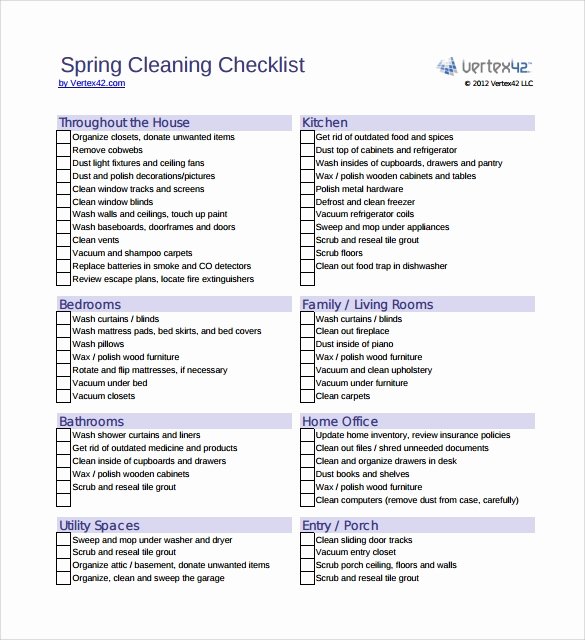 Residential Cleaning Checklist Template Elegant Sample Spring Cleaning Checklist 10 Example format