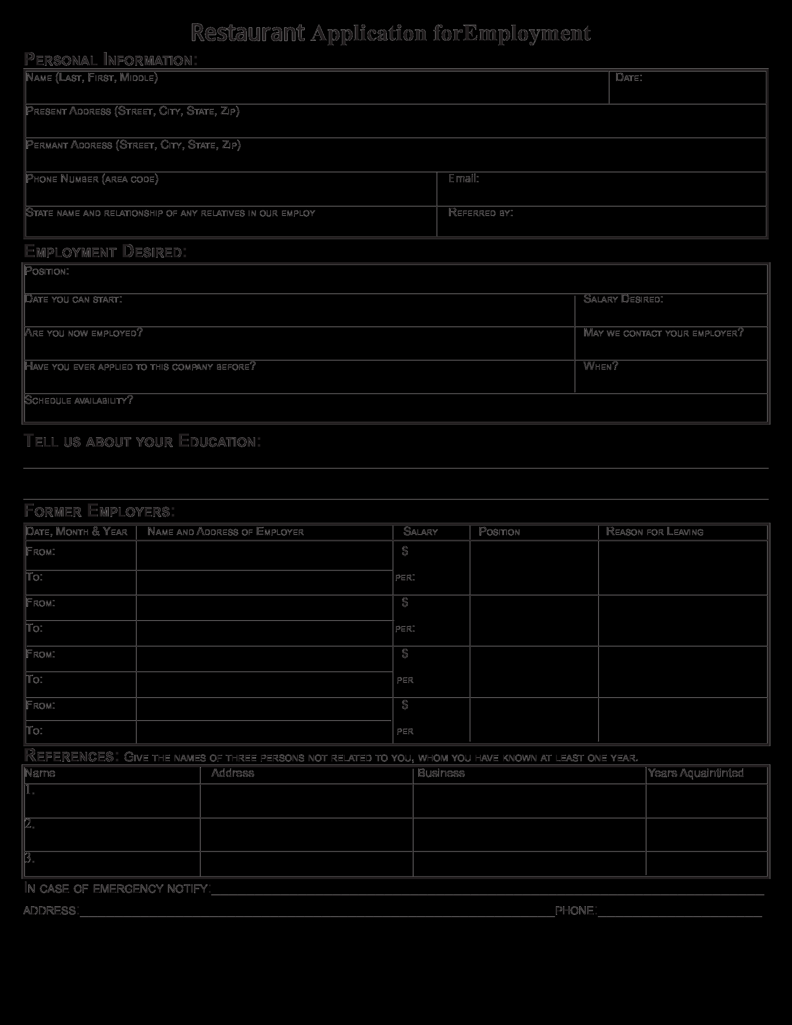Restaurant Job Application Template Best Of Restaurant Application form for Employment