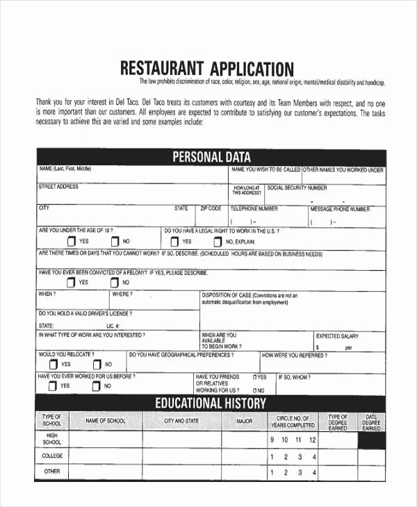 Restaurant Job Application Template New Free 31 Simple Job Application forms