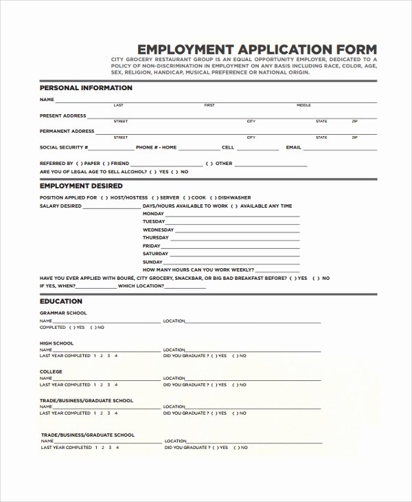 Restaurant Job Application Template Unique Sample Job Application form 24 Documents In Pdf Word