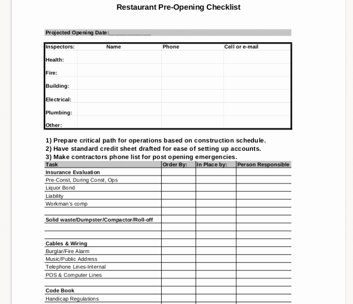 Restaurant Opening Checklist Template Elegant 9 Checklist for Starting Up A Restaurant Pdf Doc