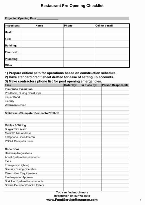 Restaurant Opening Checklist Template Luxury Download Restaurant Checklist Checklist Template for Free
