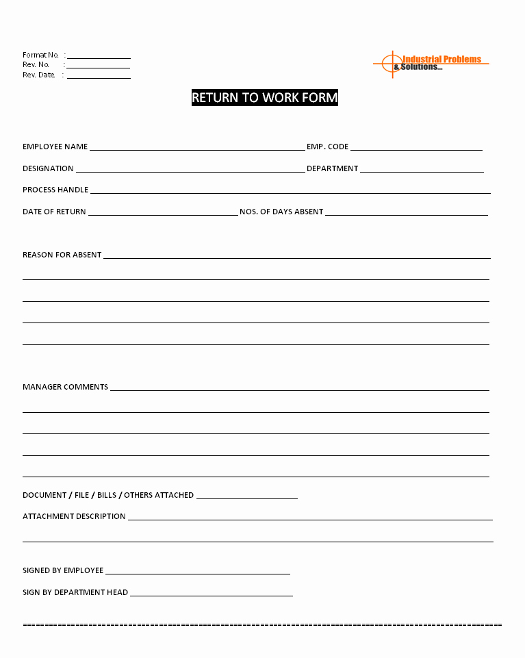 Return to Work form Template Inspirational Employee Return to Work Procedure and Template
