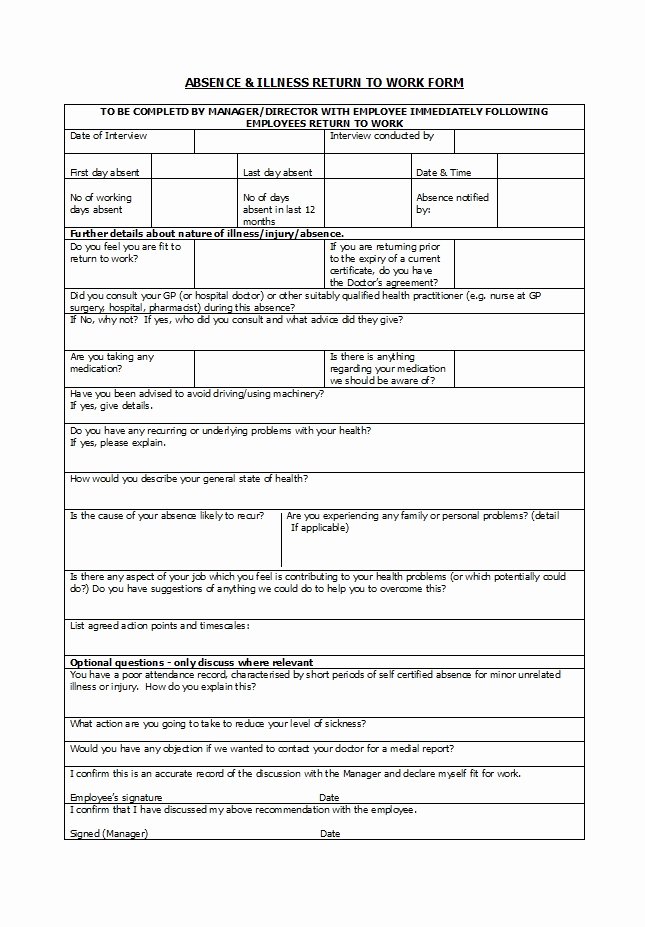 Return to Work form Template New 49 Best Return to Work [&amp; Work Release forms] Template Lab