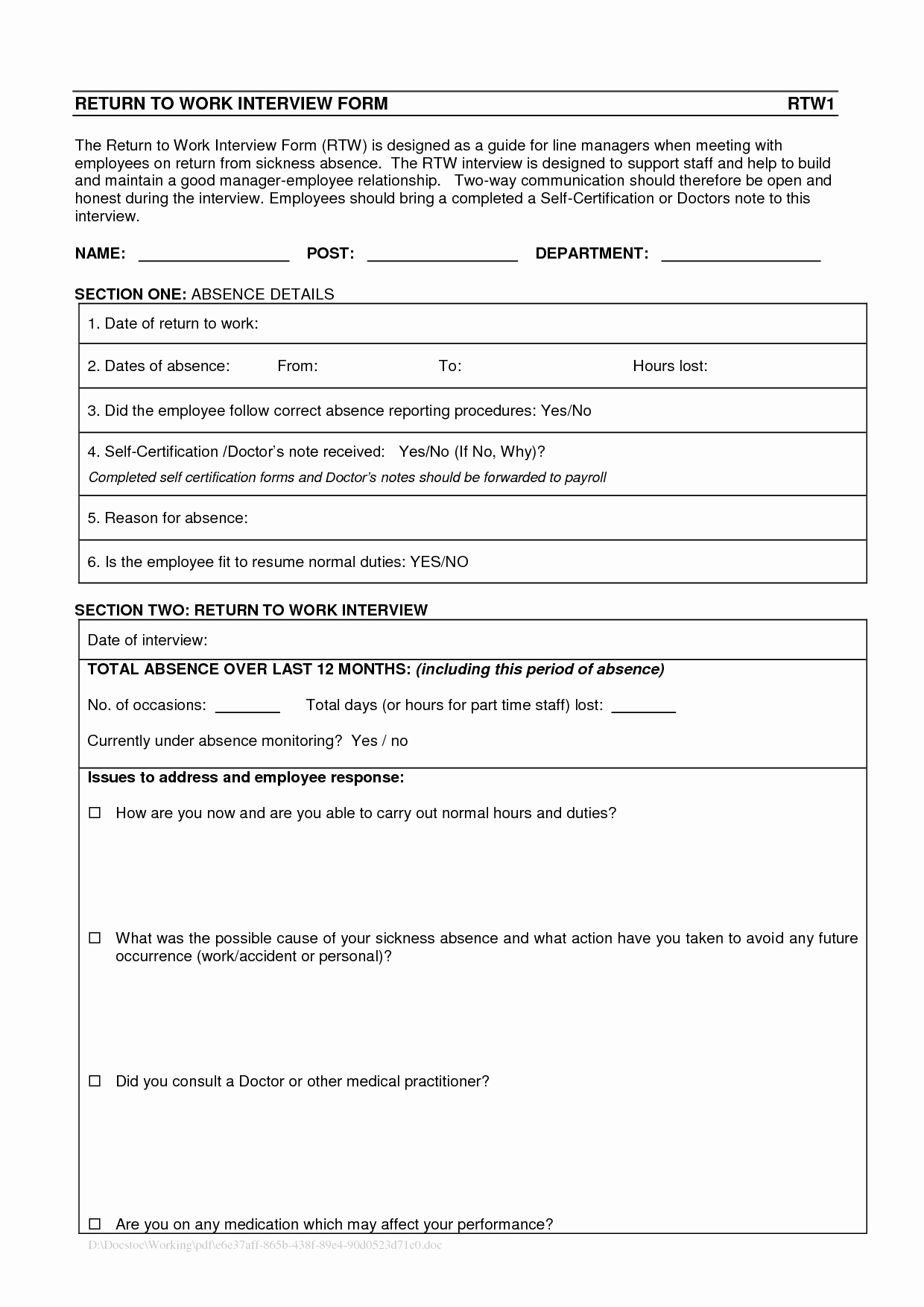 Return to Work form Template New Return to Work Doctors Note Template