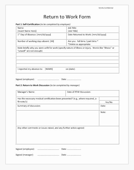 Return to Work Note Template Best Of Return to Work form Templates for Ms Word