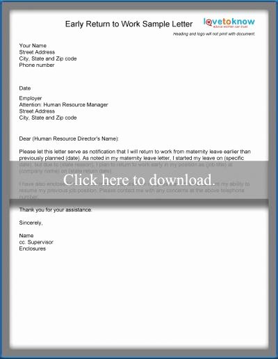 Return to Work Note Template Inspirational Examples Of A Return to Work Letter