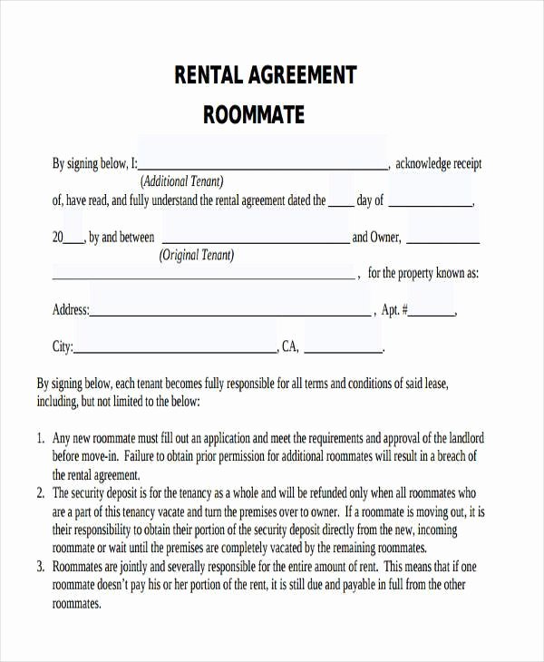 Roommate Rental Agreement Template Awesome Free 8 Roommate Agreement form Samples In Sample Example