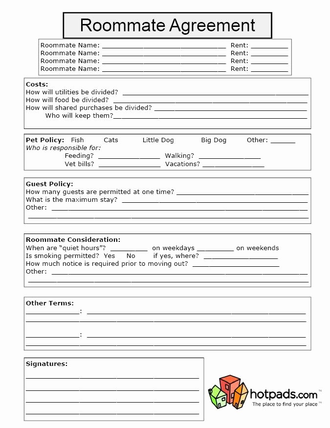 Roommate Rental Agreement Template Inspirational Roommate Contract Agreement form Free Printable Documents