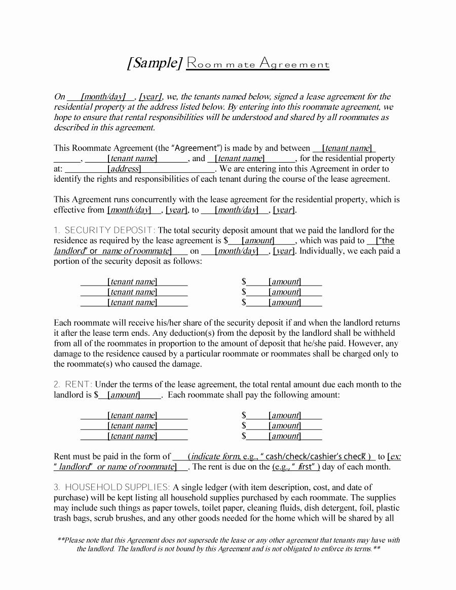 Roommate Rental Agreement Template New 40 Free Roommate Agreement Templates &amp; forms Word Pdf