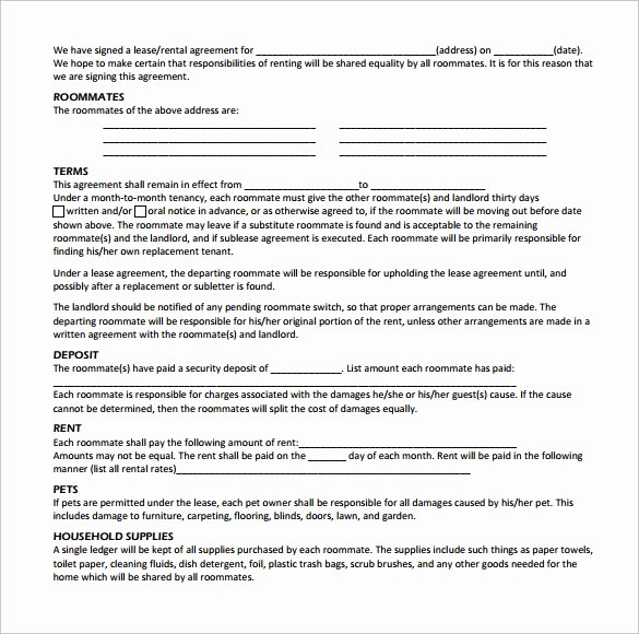 Roommate Rental Agreement Template Unique Sample Roommate Rental Agreement 15 Free Documents In