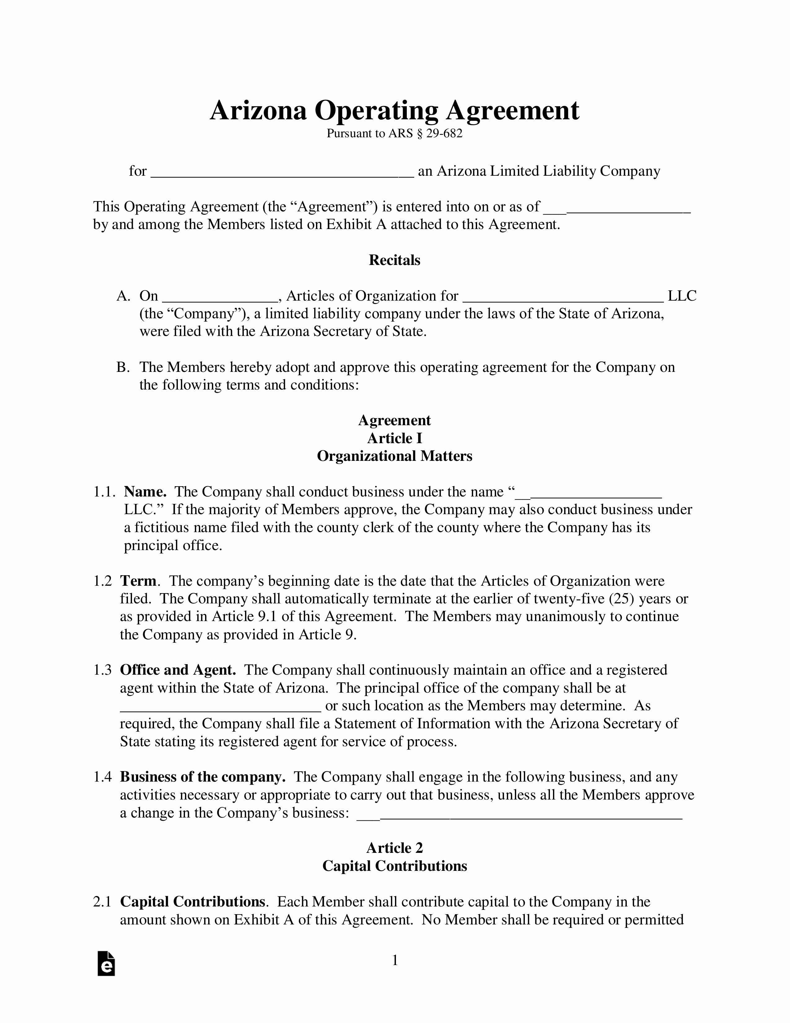 S Corp Operating Agreement Template Unique Free Arizona Llc Operating Agreement Templates Pdf