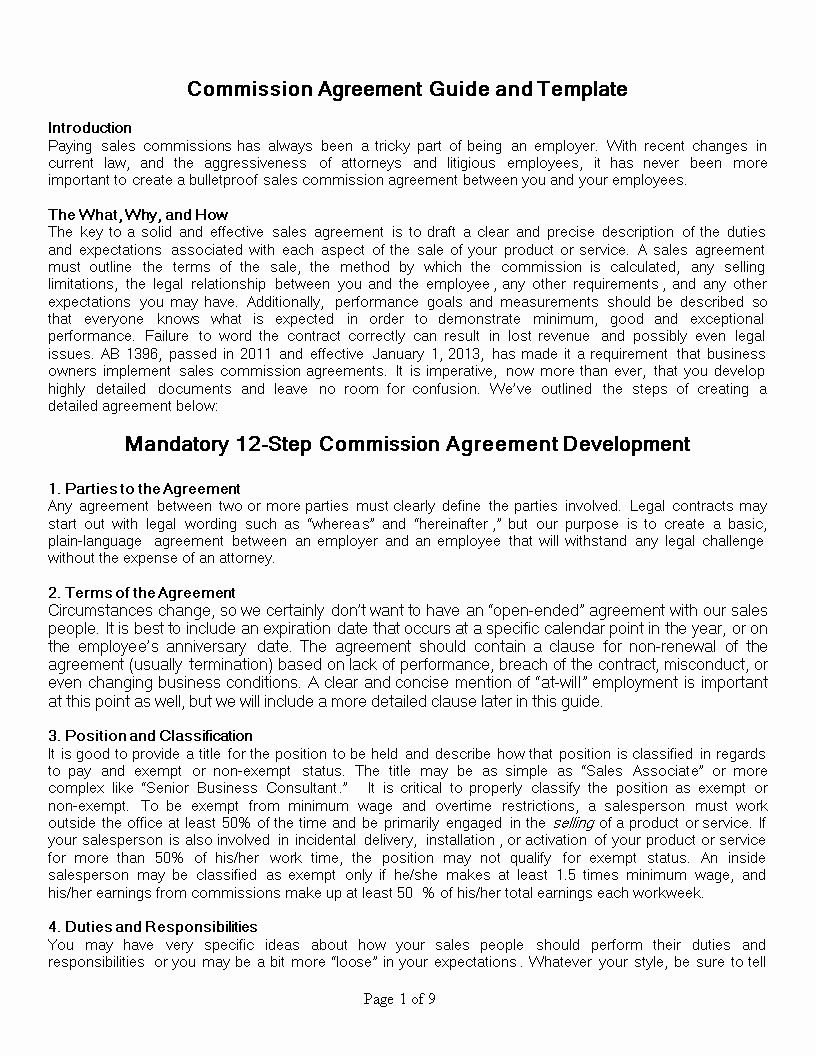 Sales Commission Plan Template Inspirational Sales Mission Agreement