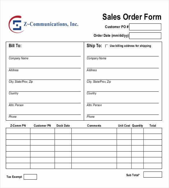 Sales order form Template Lovely Professional Sales order form Templates Printable Excel