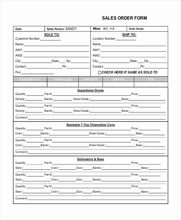 Sales order form Template Luxury Free 9 Sample Sales order forms