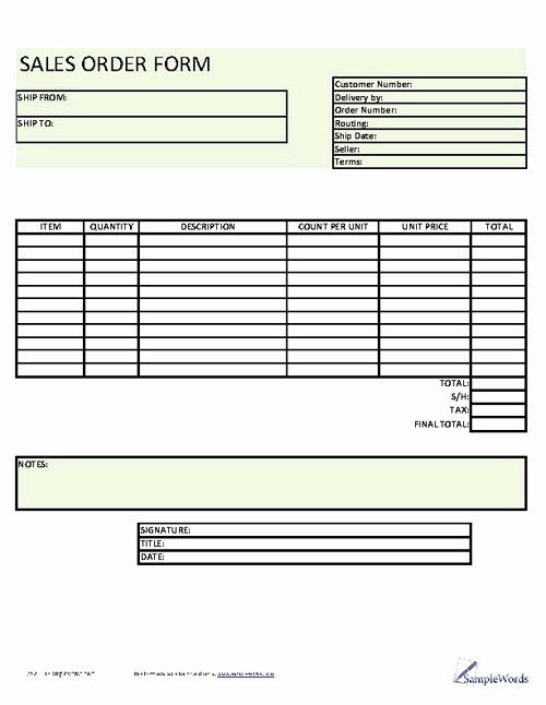 Sales order form Template Luxury Printable order form