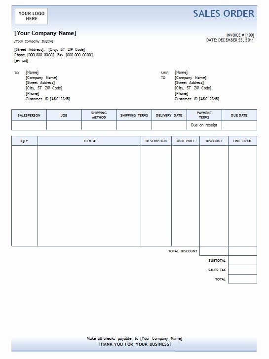 Sales order form Template Luxury Sales order with Blue Gra Nt Design