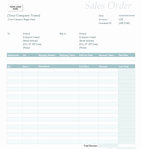 Sales order form Template Luxury Sales order with Simple Blue Design Excel format