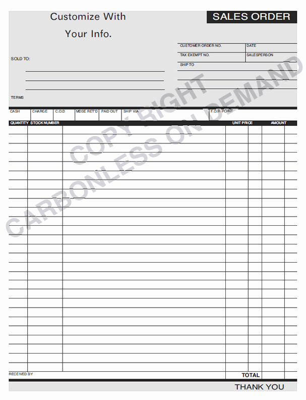 Sales order forms Templates Lovely Carbonless forms Templates
