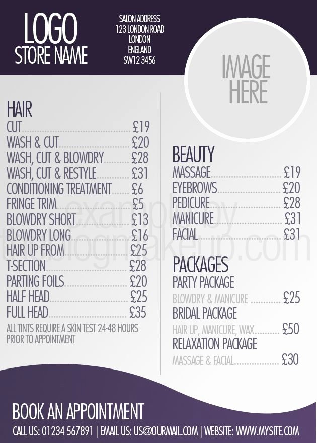 Salon Price List Template Unique Beautifully Designed Menus and Price Lists for Salons