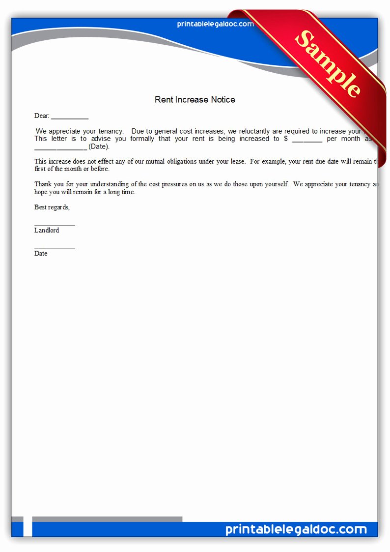 Sample Rent Increase Letter Template Elegant Free Printable Rent Increase Notice form Generic