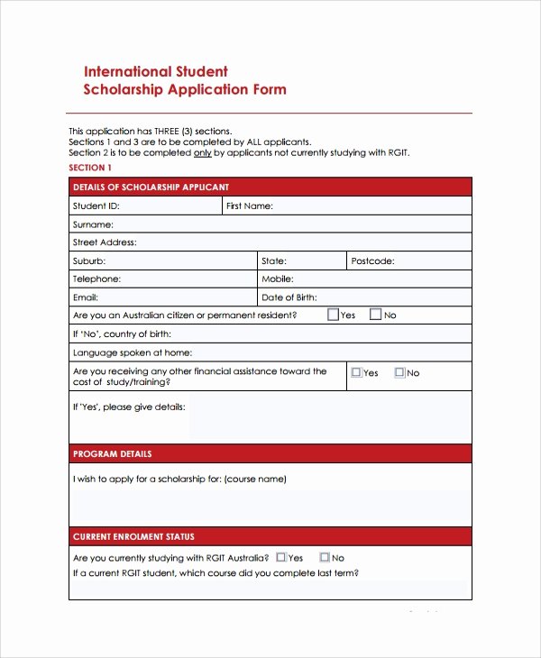 Scholarship Application form Template Awesome Sample Scholarship Application form 7 Documents In Pdf