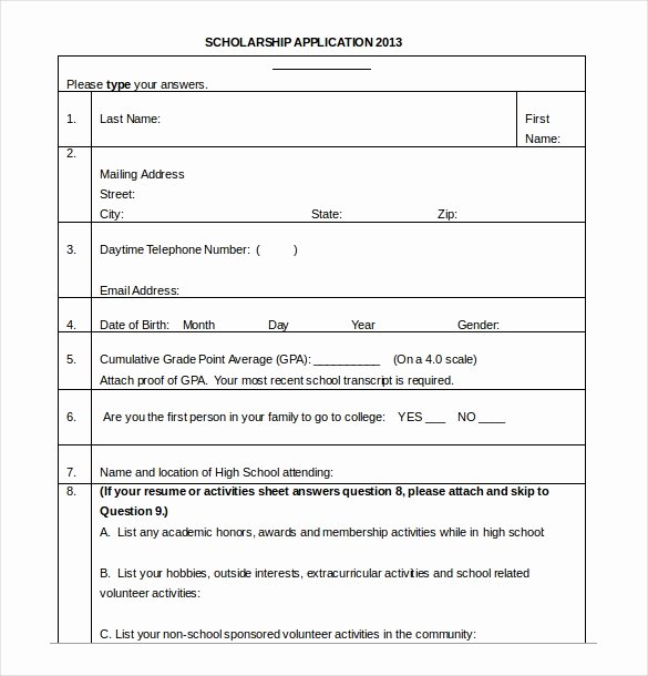 Scholarship Application form Template Awesome Scholarship Application Template – 10 Free Word Pdf