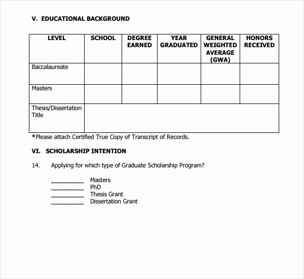 Scholarship Application form Template Luxury 7 Scholarship Application form Templates Pdf