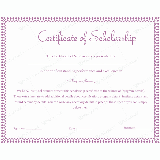 Scholarship Award Certificate Templates Lovely Certificate Of Scholarship 10