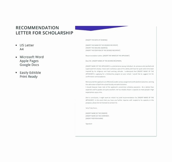 Scholarship Letters Of Recommendation Template Inspirational Free 32 Sample Letters Of Re Mendation for Scholarship