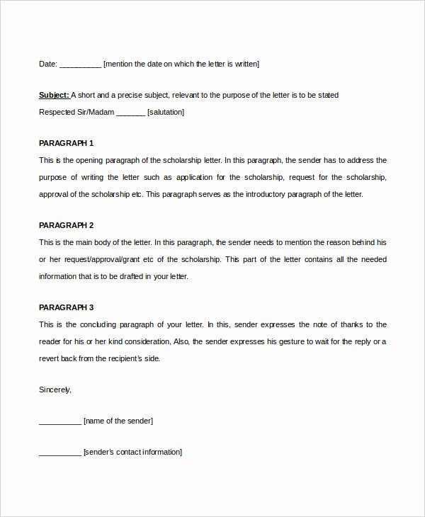 Scholarship Letters Of Recommendation Template Lovely Scholarship Letter Template 11 Free Sample Example