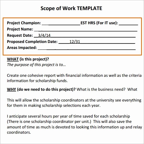 Scope Of Work Templates Awesome Scope Of Work 16 Free Pdf Dowload In Pdf Doc Excel