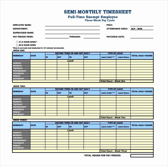 Semi Monthly Timesheet Template Excel Beautiful 26 Monthly Timesheet Templates Free Sample Example