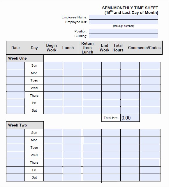 Semi Monthly Timesheet Template Excel Unique Monthly Timesheet Template 9 Free Samples Examples