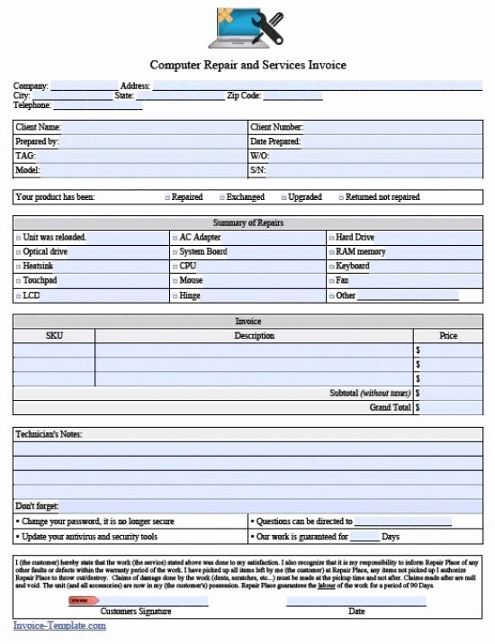 Service Invoice Template Pdf Best Of Puter Repair Service Invoice Template Pdf Word