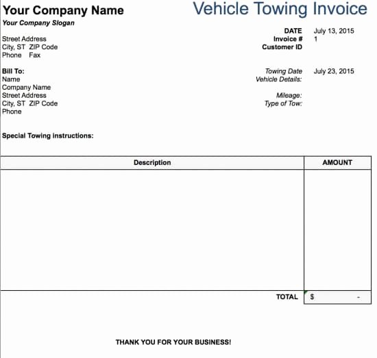 Service Invoice Template Pdf Inspirational towing Invoice Template
