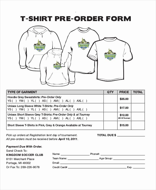 Shirt order form Templates Luxury 12 T Shirt order forms Free Sample Example format