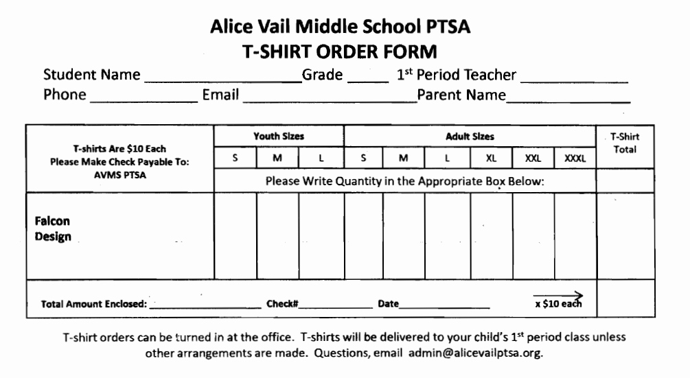 Shirt order form Templates Luxury T Shirts – Alice Vail Middle School Ptsa