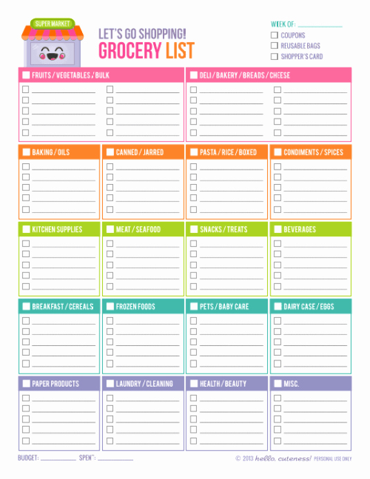 Shopping List Template Excel Beautiful 21 Free Grocery List Template Word Excel formats