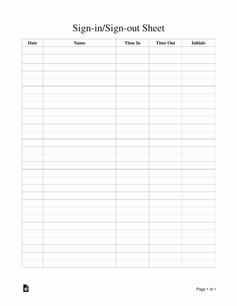 Sign In Out Sheet Template Elegant Sign In Sign Out Sheet Template