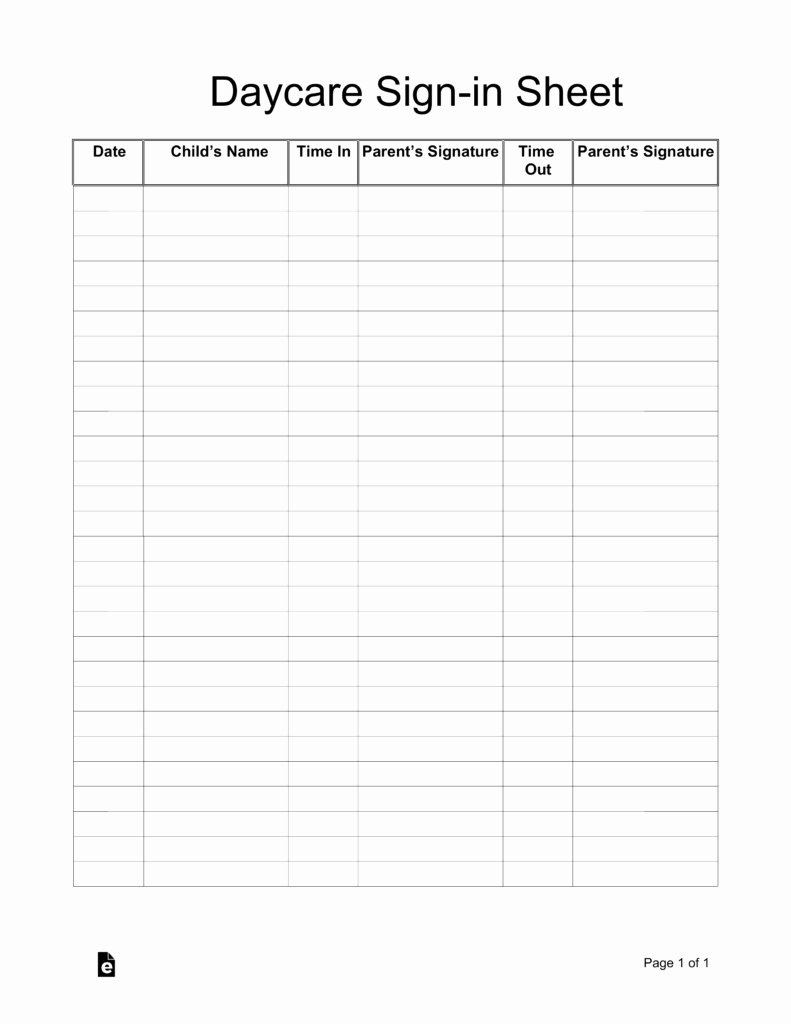 Sign In Out Sheet Template Lovely Daycare Sign In Sheet Template